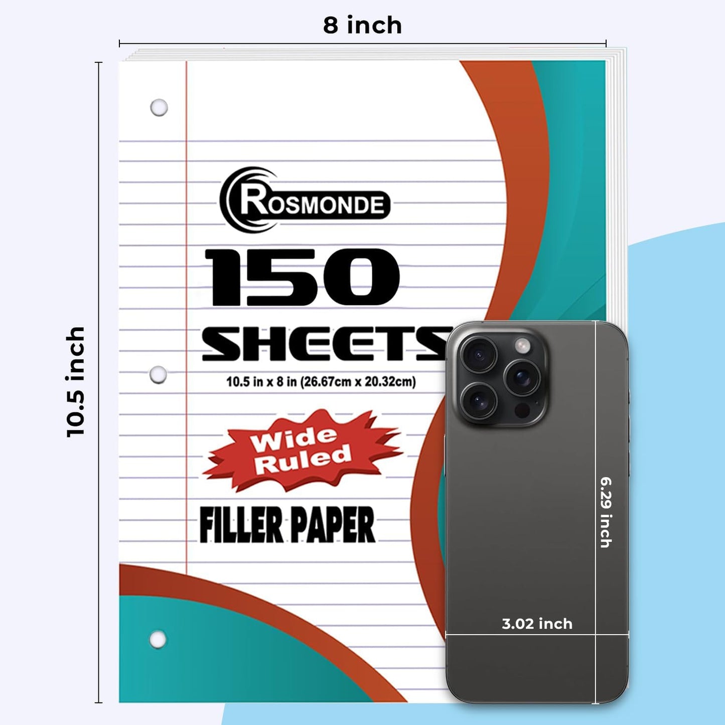 Loose Leaf Paper Bulk, 7200 Sheets, Wide Ruled Bulk Notebook Paper, 8" X 10.5", Bulk Loose Leaf Paper, 3 Hole Punched, 48 Pack, 150 Sheets/Pack, Bulk Filler Paper, Bulk Binder Paper, White