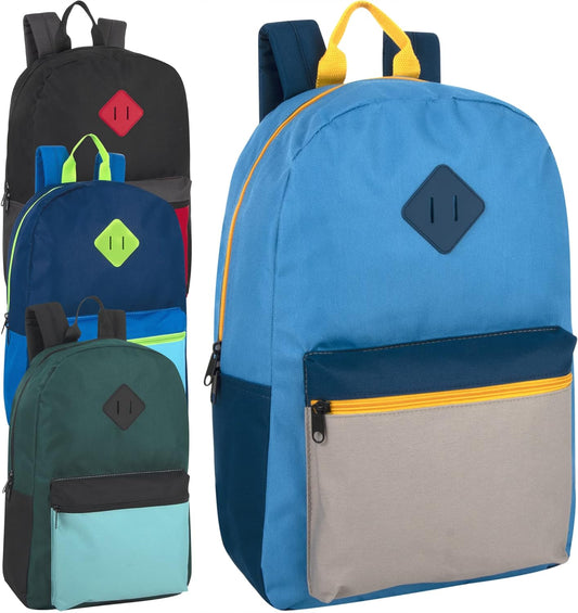 Wholesale Two Tone Backpacks in Bulk 24 Pack for College, Homeless Adults for Nonprofit with Adjustable Padded Straps