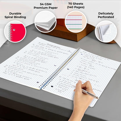 720 Packs (Pallet) 1 Subject Notebooks, Spiral Notebook Bulk, Quad Ruled, Pallet of Notebooks, 70 Sheets (140 Pages), 8 X 10-1/2", Bulk Spiral Notebooks for School & Office, 4-7 Days Transit