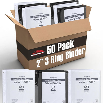 (50 Pack) 2 Inch Binders 3 Ring Hardcover Binders in Bulk with Clear View Cover, Pockets for Classroom, Office, Portfolios | Bulk School, Teacher, Office Supplies (Black & White Mix Pack)