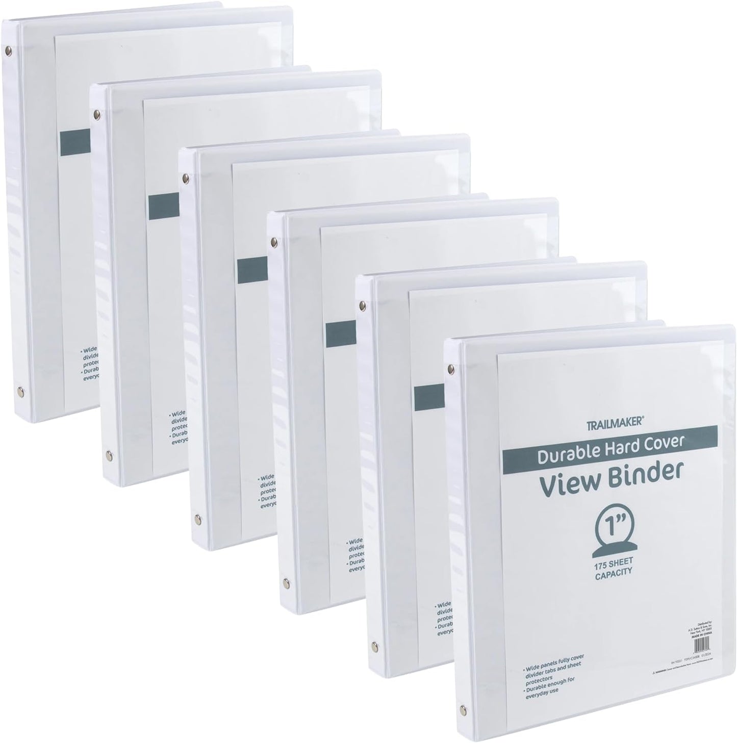 (50 Pack) 1 Inch Binders 3 Ring Hardcover Binders in Bulk with Clear View Cover, Pockets for Classroom, Office, Portfolios | Bulk School, Teacher, Office Supplies (White Only Pack)