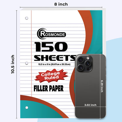 College Ruled Combo, Loose Leaf Paper, 450 Sheets, 6 Pack, 3 Hole Punched & Small Kraft Notebooks 12 Pack, 120 Pages (60 Sheets), Hard Cover, School, College & Office