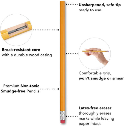 Wood Cased #2 HB Pencils - 500 Unsharpened Yellow Pencils in Bulk for School, Office (500 Pencils)