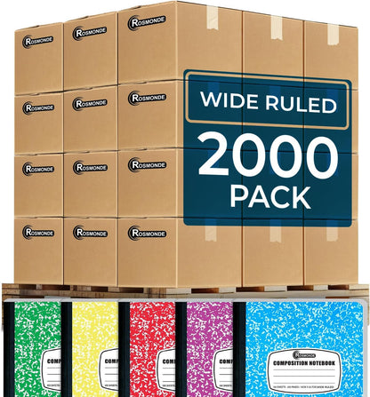 2000 Pack (Pallet) Composition Notebooks Bulk, Wide Ruled, Full Pallet of Composition Notebooks, 200 Pages (100 Sheets), 9-3/4 X 7-1/2, Bulk Notebooks for School & Office, 4-7 Days Transit