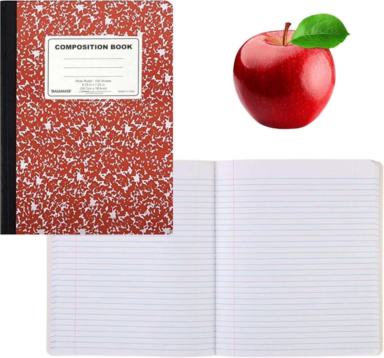 50 Pack Bulk Colored Composition Notebook Wide Ruled, 200 Pages (100 Sheets), 9-3/4 X 7-1/2", Hard Cover Bulk School Supplies Marble Composition Books for School & Office