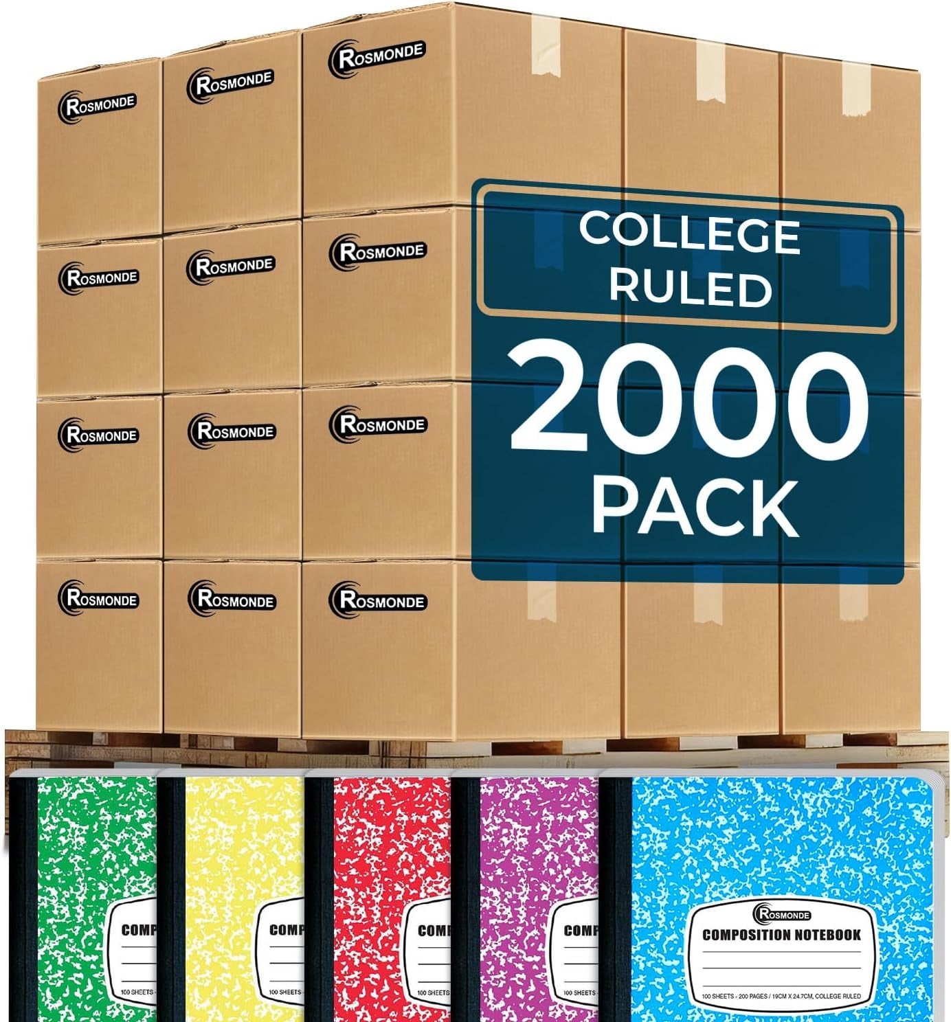 2000 Pack (Pallet) Composition Notebook Bulk, College Ruled, Full Pallet of Composition Notebooks, 200 Pages (100 Sheets), 9-3/4 X 7-1/2, Bulk Notebooks for School & Office, 4-7 Days Transit