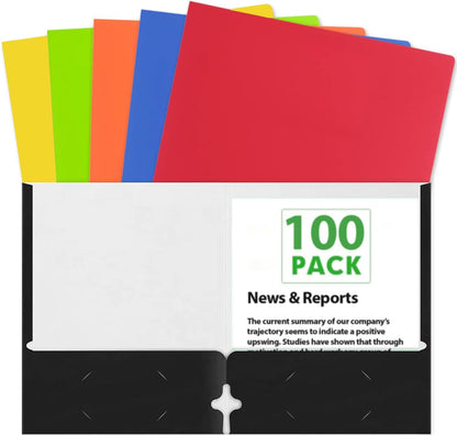 100 Pack of Bulk Colorful Paper Folders with Pockets - Wholesale Folders (100 Folders in 6 Colors)