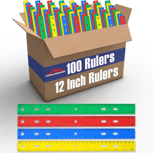 100 Pack Rulers Bulk for Classroom Kids | 12 Inch Rulers with Imperial (US Inches) and Metric (Cm/Millimeter) Measure for Teachers, Students