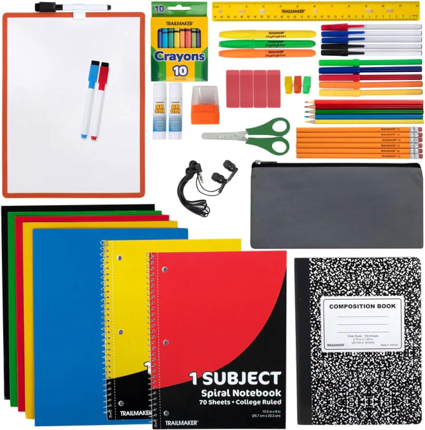 Back to School Supplies 60 Piece Bundle Kit for Girls, Boys, Kids, Back to School Supply Box Bundle Kit Includes Notebooks, Folders, Composition Book, Headphones, Ruler, and More