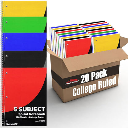 20 Pack Notebooks Bulk 5 Subject Notebooks College Ruled Bulk 5 Subject Spiral Notebooks for School Kids, Students, Offices