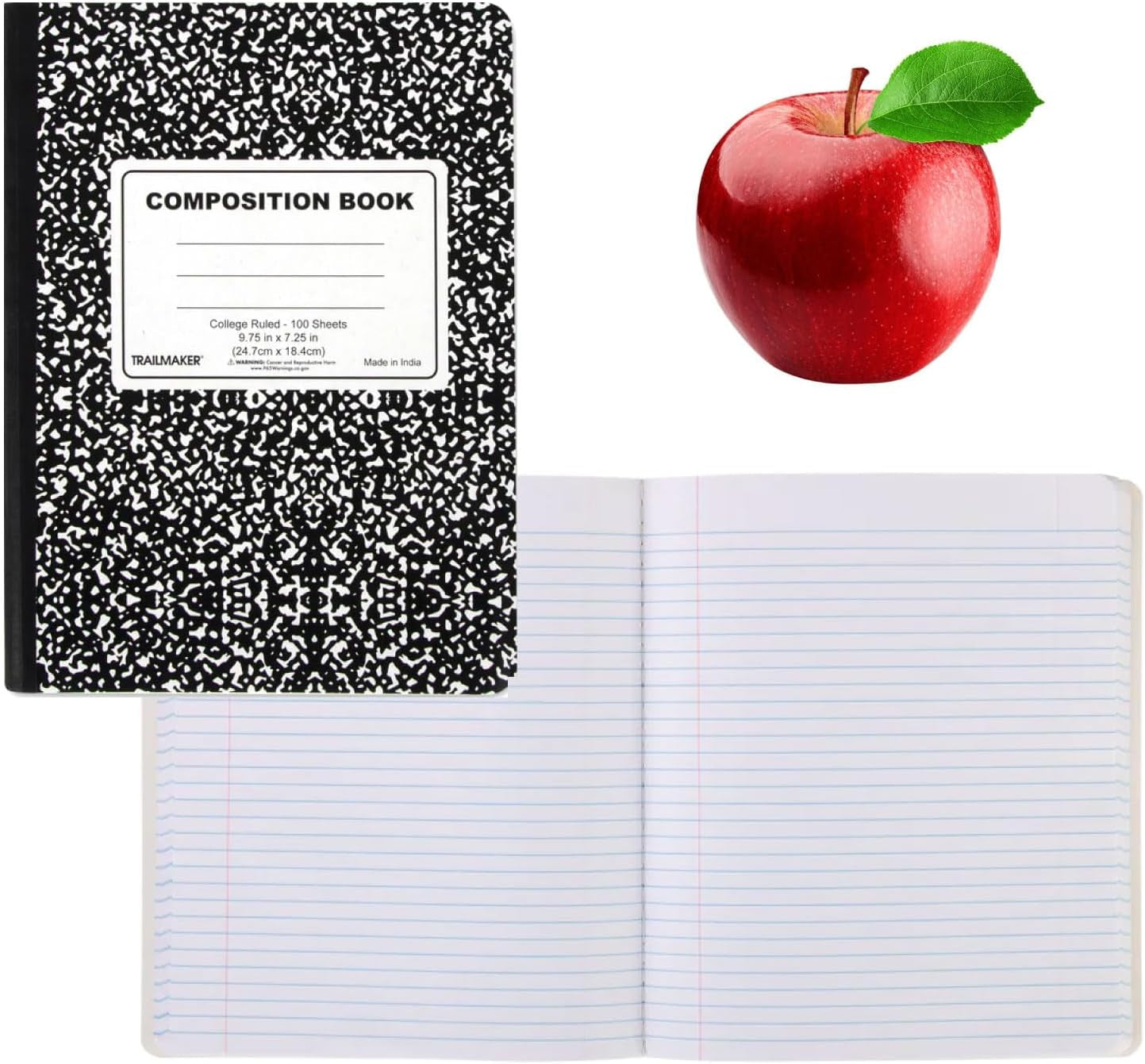 50 Pack Bulk Composition Notebook College Ruled, 200 Pages (100 Sheets), 9-3/4 X 7-1/2", Bulk School Supplies Hard Cover Marble Composition Books for School & Office