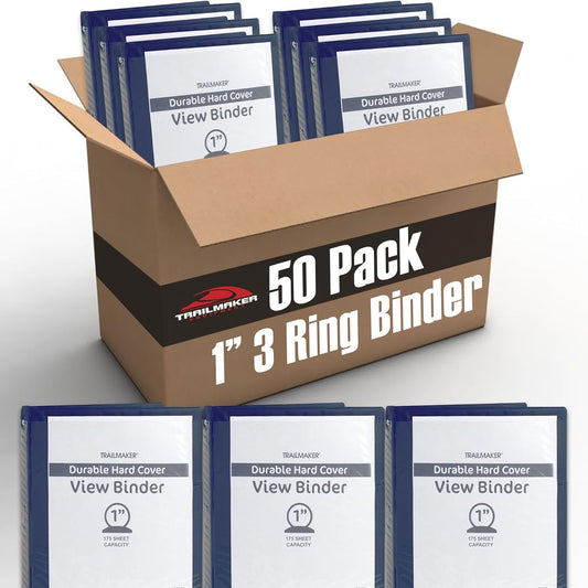 (50 Pack) 1 Inch Binders 3 Ring Hardcover Binders in Bulk with Clear View Cover, Pockets for Classroom, Office, Portfolios | Bulk School, Teacher, Office Supplies (Blue Only Pack)