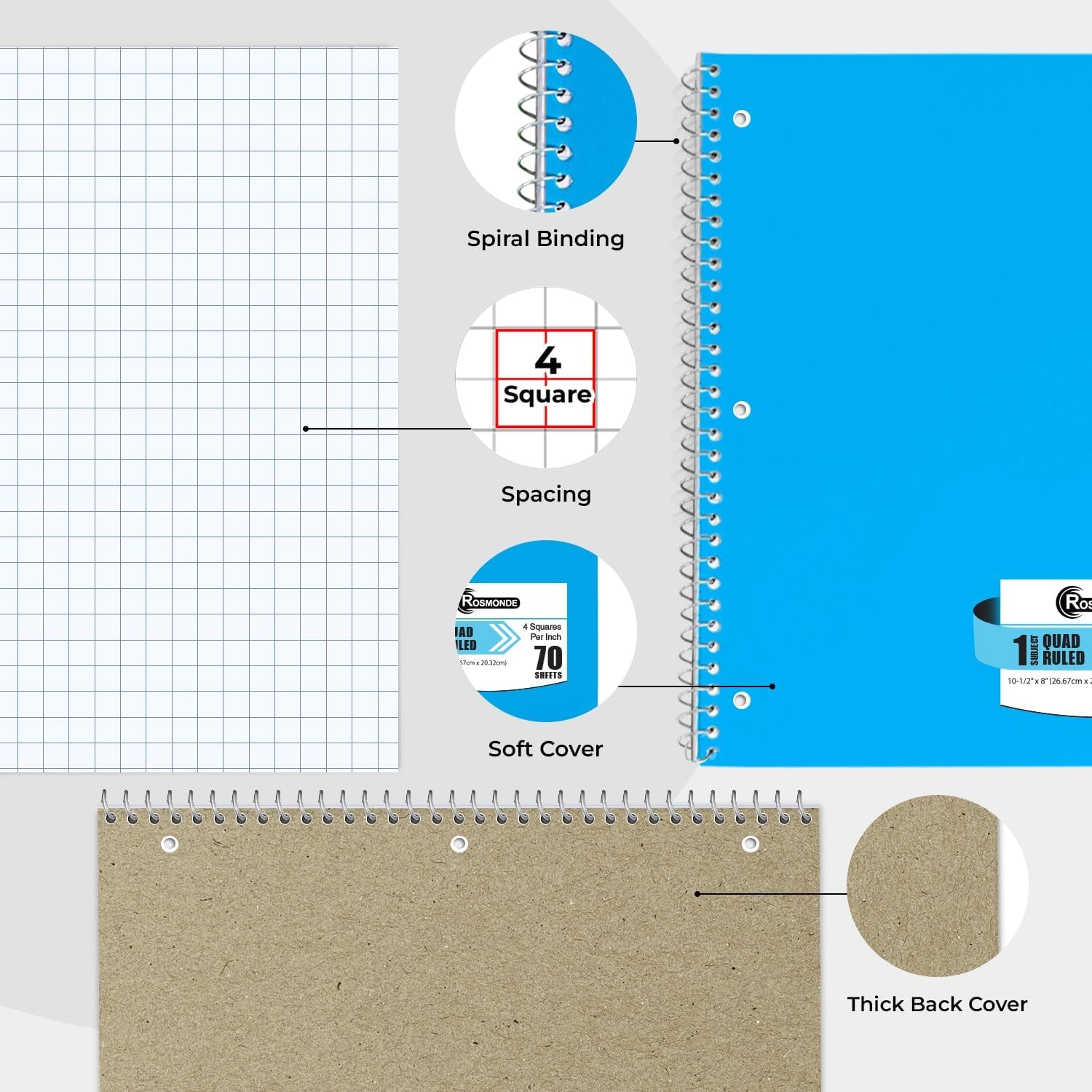 720 Packs (Pallet) 1 Subject Notebooks, Spiral Notebook Bulk, Quad Ruled, Pallet of Notebooks, 70 Sheets (140 Pages), 8 X 10-1/2", Bulk Spiral Notebooks for School & Office, 4-7 Days Transit