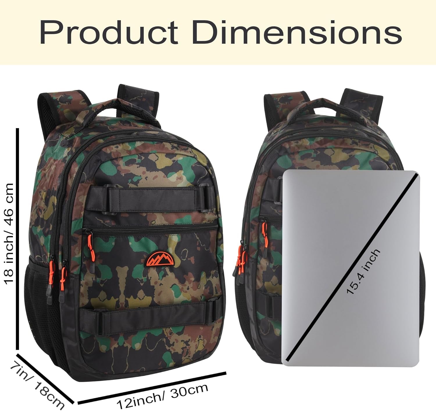 (24 Pack) Bulk 19 Inch Heavy Duty Dual Compartment Laptop Backpacks with Skateboard Straps for Homeless Adults, College (Camo Pack)