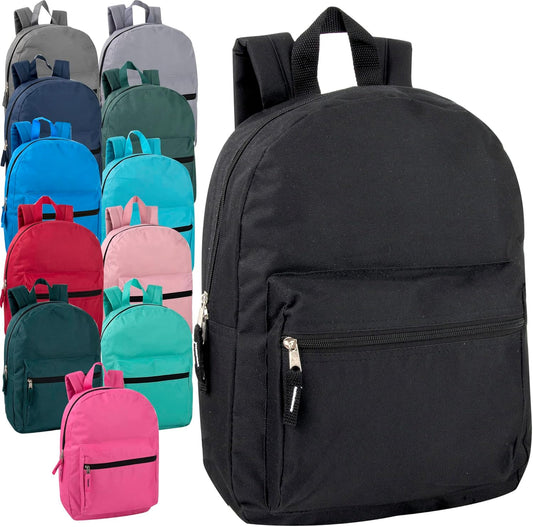 Wholesale 15 Inch Kids Backpacks in Bulk with Padded Straps, 24 Pack Small Backpacks for Kids Bulk (12 Color Assortment)