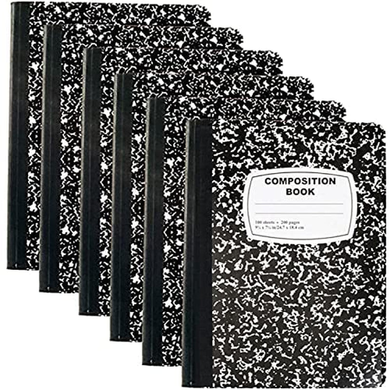 Trail Maker 50 Pack Bulk Black and White Composition Notebook Wide Ruled, 200 Pages (100 Sheets), 9-3/4 X 7-1/2", Hard Cover Bulk School Supplies Marble Composition Books for School & Office