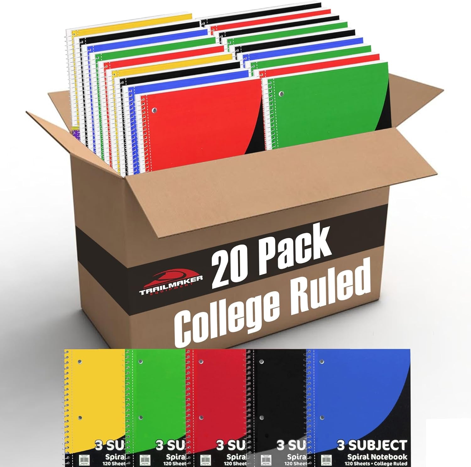 20 Bulk Notebooks – 3 Subject Notebooks College Ruled Bulk School, Office Supplies | 3 Subject Spiral Notebooks for Kids, School, Notes, Students