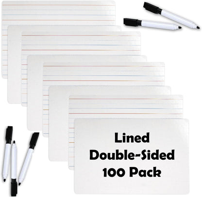 100 Bulk Double Sided Dry Erase Boards with Lines for Writing for Kids, Classrooms 9X12 Mini Dry Erase Boards for Kids Bulk