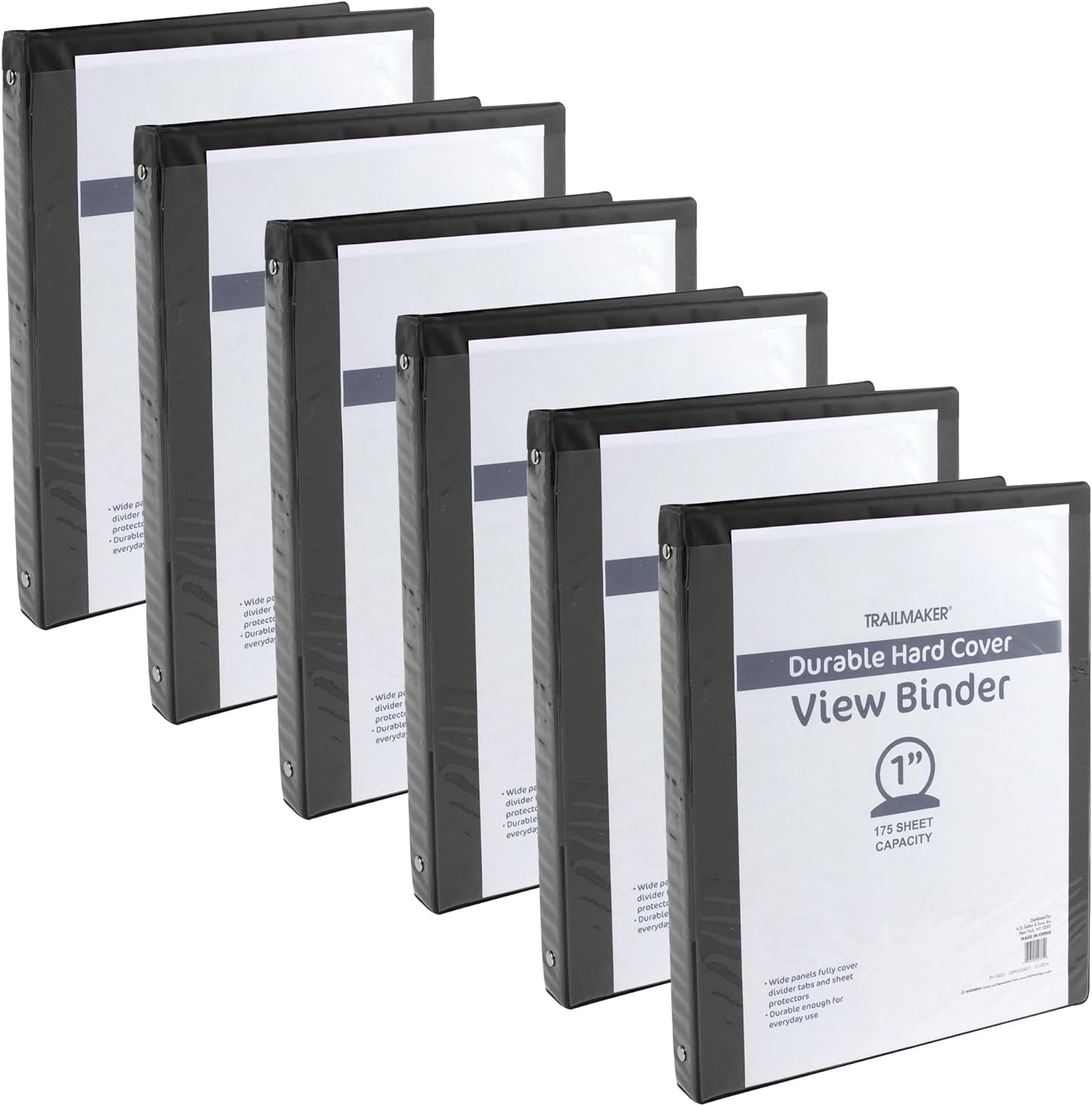 (50 Pack) 1 Inch Binders 3 Ring Hardcover Binders in Bulk with Clear View Cover, Pockets for Classroom, Office, Portfolios | Bulk School, Teacher, Office Supplies (Black Only Pack)