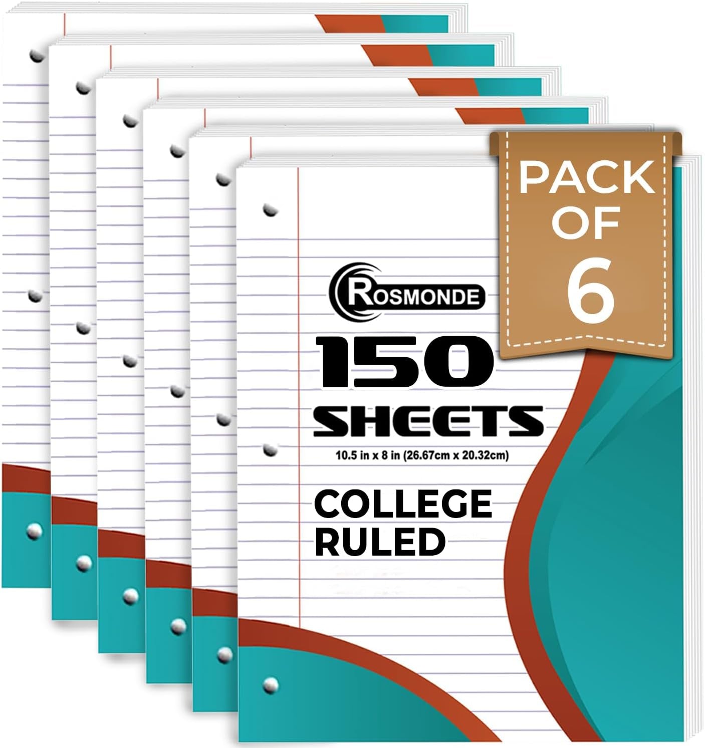 College Ruled Combo, Loose Leaf Paper, 450 Sheets, 6 Pack, 3 Hole Punched & Small Kraft Notebooks 12 Pack, 120 Pages (60 Sheets), Hard Cover, School, College & Office