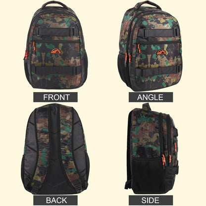 (24 Pack) Bulk 19 Inch Heavy Duty Dual Compartment Laptop Backpacks with Skateboard Straps for Homeless Adults, College (Camo Pack)