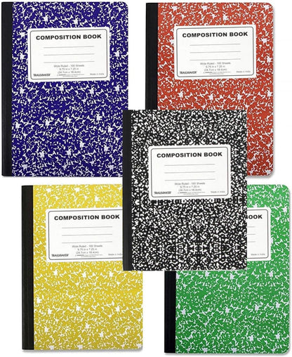 50 Pack Bulk Colored Composition Notebook Wide Ruled, 200 Pages (100 Sheets), 9-3/4 X 7-1/2", Hard Cover Bulk School Supplies Marble Composition Books for School & Office