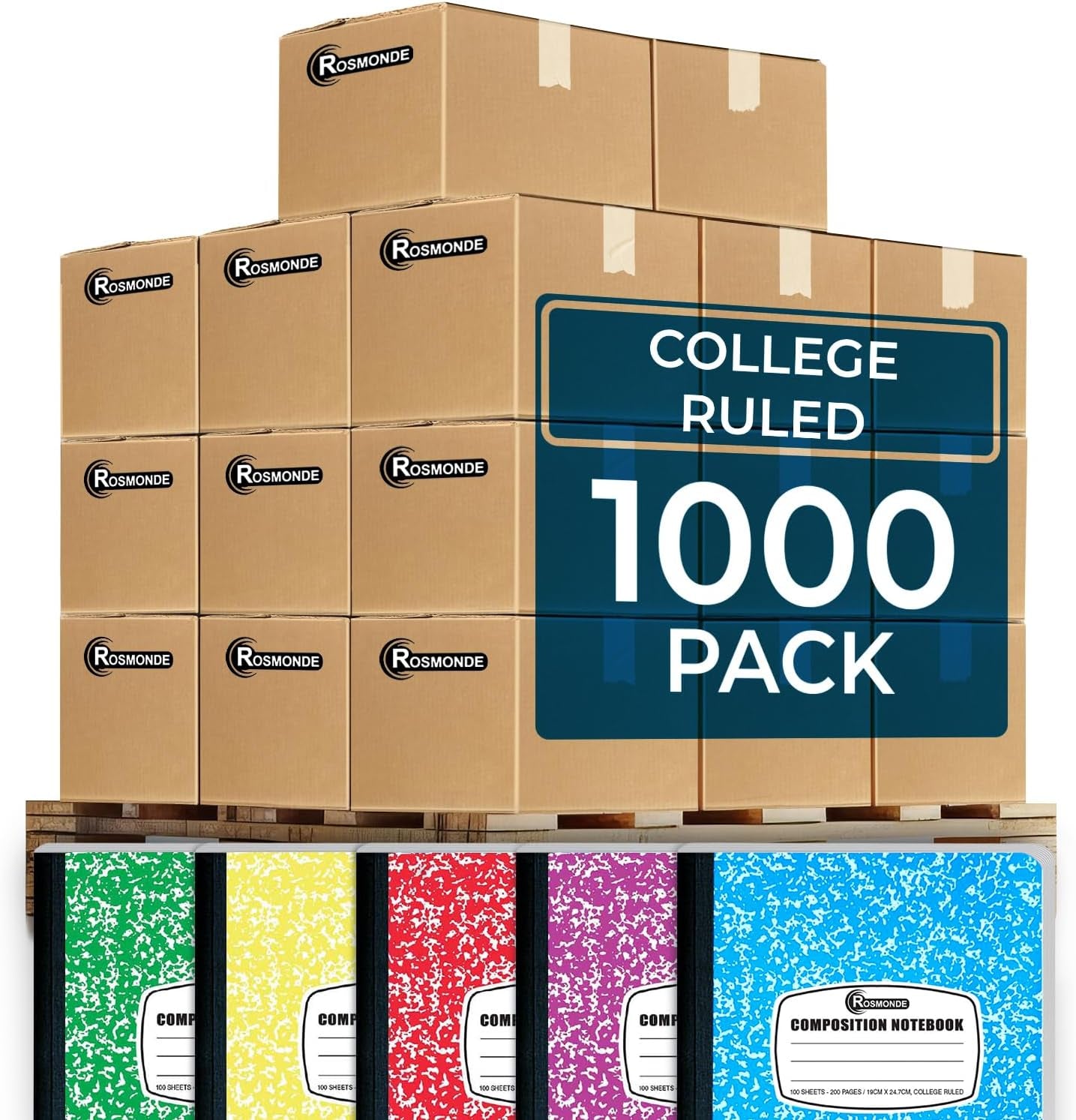 1000 Pack (Pallet) Composition Notebook Bulk, College Ruled, Pallet of Composition Notebooks, 200 Pages (100 Sheets), 9-3/4 X 7-1/2, Bulk Notebooks for School & Office, 4-7 Days Transit