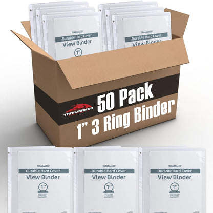 (50 Pack) 1 Inch Binders 3 Ring Hardcover Binders in Bulk with Clear View Cover, Pockets for Classroom, Office, Portfolios | Bulk School, Teacher, Office Supplies (White Only Pack)