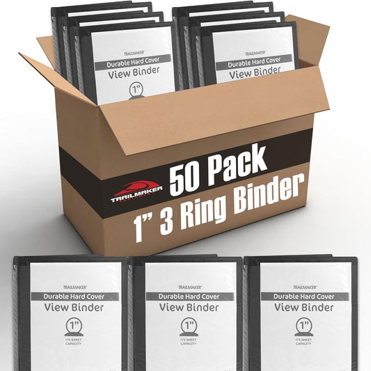 (50 Pack) 1 Inch Binders 3 Ring Hardcover Binders in Bulk with Clear View Cover, Pockets for Classroom, Office, Portfolios | Bulk School, Teacher, Office Supplies (Black Only Pack)