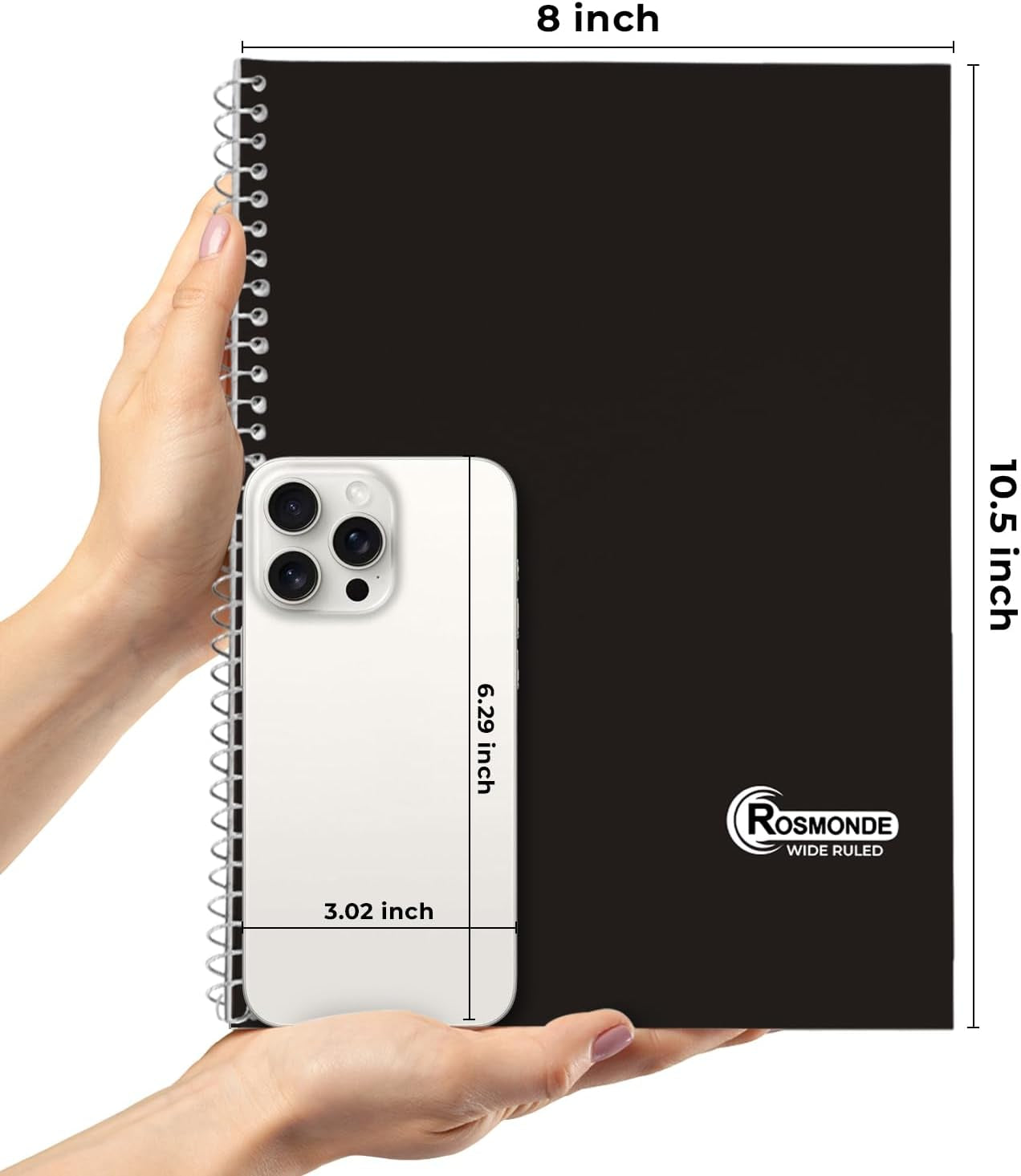 1 Subject Spiral Notebook, 48 Pack, Wide Ruled, Water Resistant Cover, Thick 140 Pages/Book (70 Sheets), 8 X 10-1/2, 3 Hole, Bulk School & Office, Black Plastic Cover