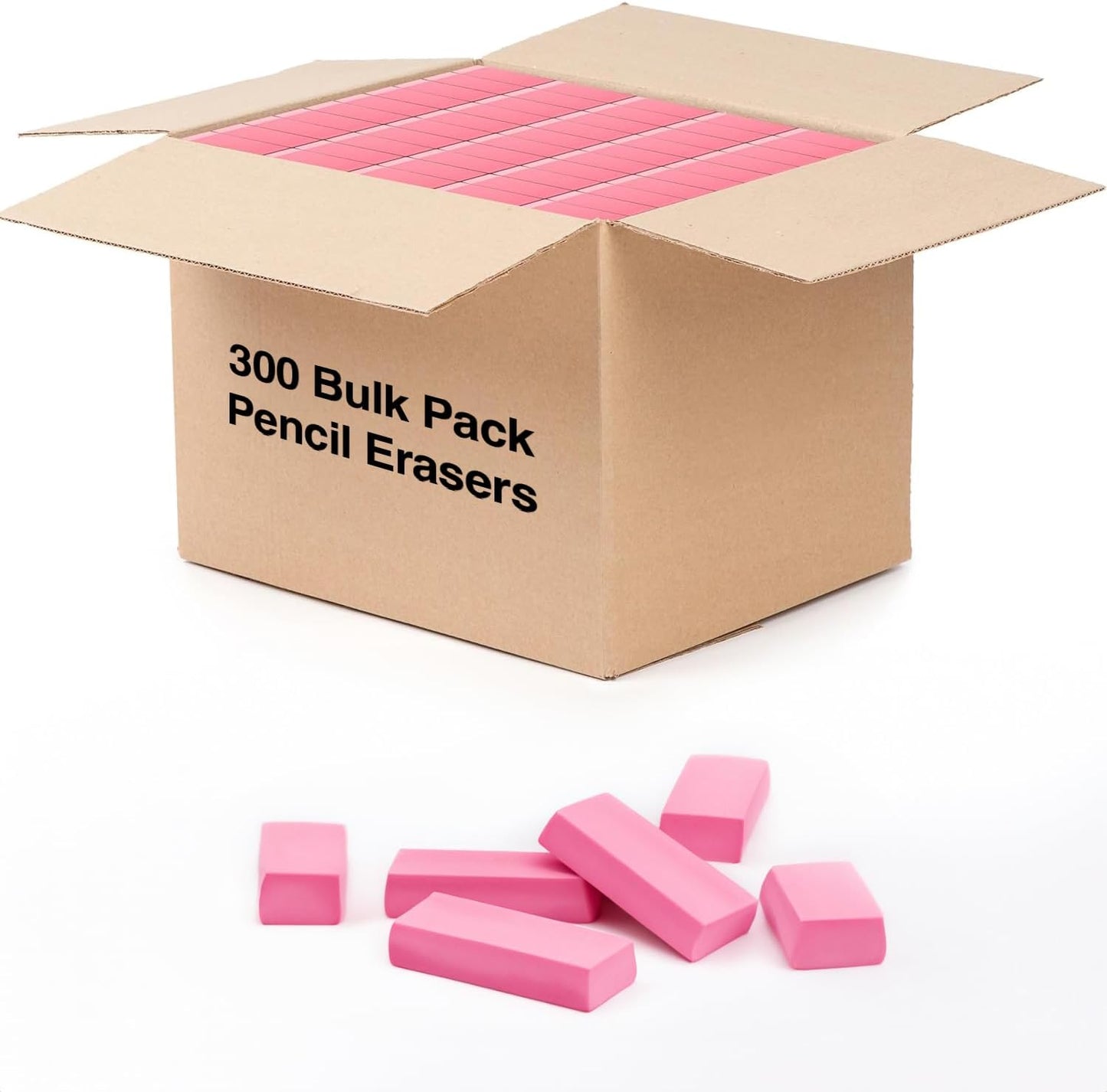 Bulk Pink Erasers for Kids Bulk Classroom, School Students, for Art Pink Bevel Erasers Large Latex Free in Bulk (300 Erasers)