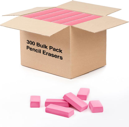 Bulk Pink Erasers for Kids Bulk Classroom, School Students, for Art Pink Bevel Erasers Large Latex Free in Bulk (300 Erasers)