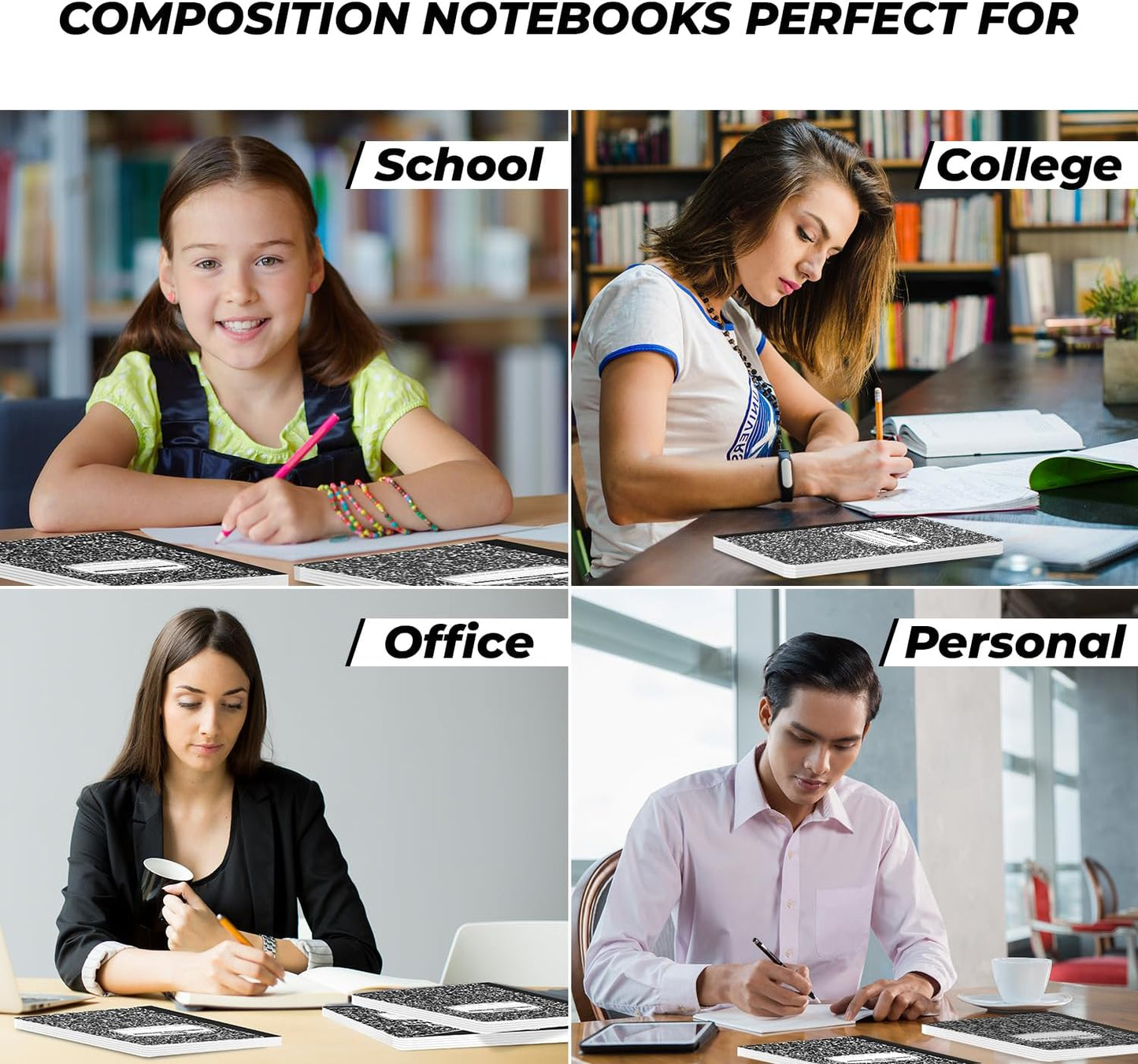 50 Pack Bulk Composition Notebooks, College Ruled Notebook, 200 Pages (100 Sheets), 9-3/4 X 7-1/2", Hard Cover, Black Marble Composition Journal Book, Bulk Notebooks for School & College