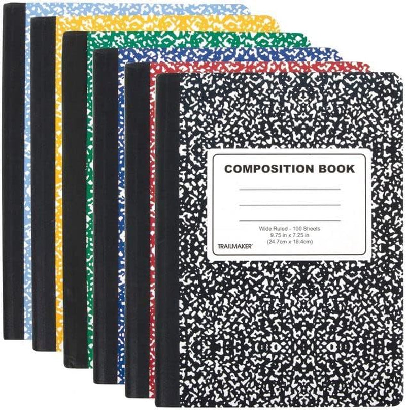 50 Pack Bulk Colored Composition Notebook Wide Ruled, 200 Pages (100 Sheets), 9-3/4 X 7-1/2", Hard Cover Bulk School Supplies Marble Composition Books for School & Office