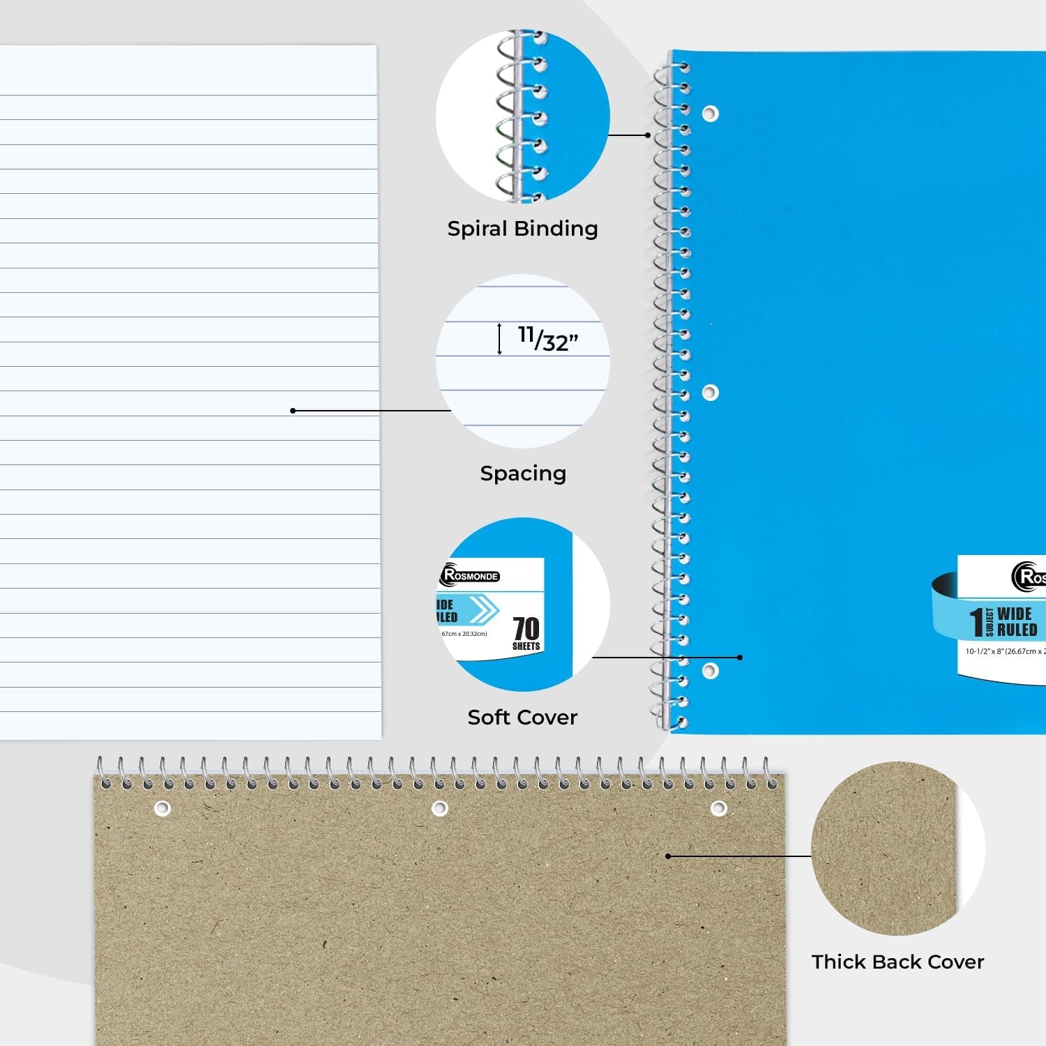 1440 Packs (Pallet) 1 Subject Notebooks, Spiral Notebook Bulk, Wide Ruled, Pallet of Notebooks, 70 Sheets (140 Pages), 8 X 10-1/2",Bulk Spiral Notebooks for School & Office, 4-7 Days Transit