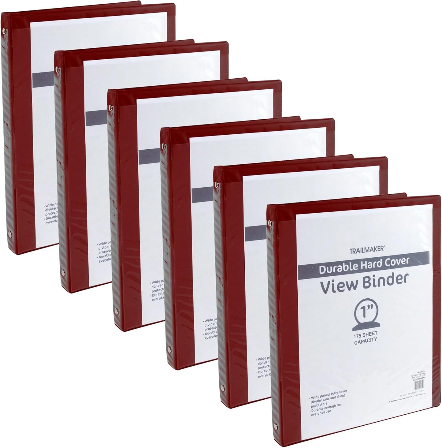 (50 Pack) 1 Inch Binders 3 Ring Hardcover Binders in Bulk with Clear View Cover, Pockets for Classroom, Office, Portfolios | Bulk School, Teacher, Office Supplies (Red Only Pack)