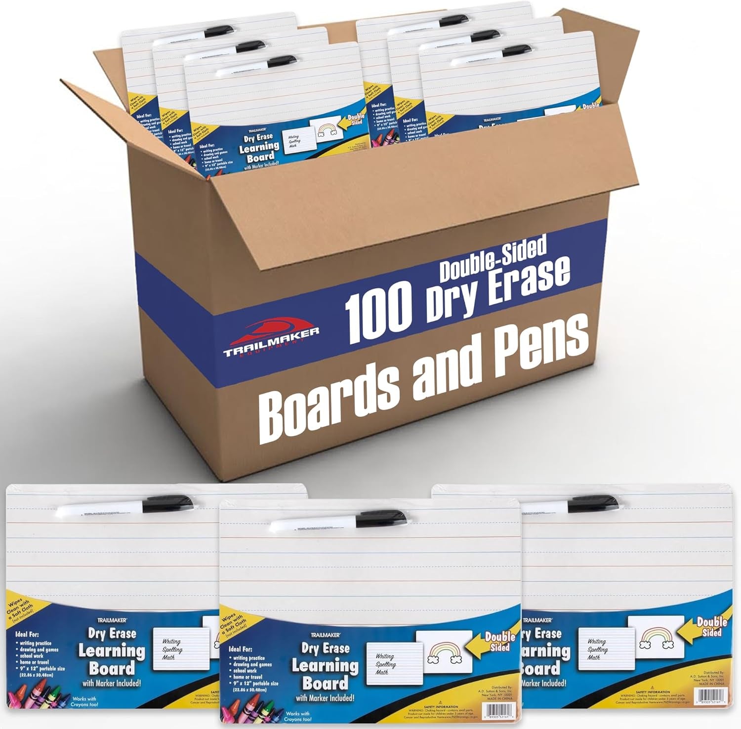 100 Bulk Double Sided Dry Erase Boards with Lines for Writing for Kids, Classrooms 9X12 Mini Dry Erase Boards for Kids Bulk