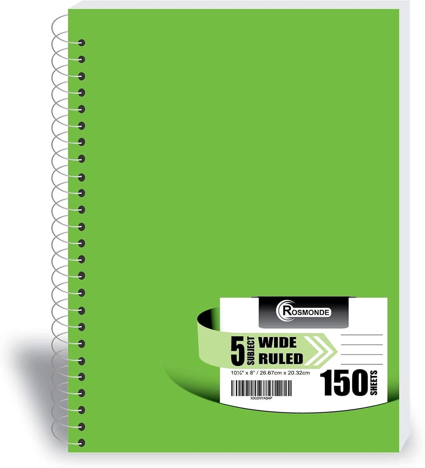 5 Subject Notebook Wide Ruled, 6 Pack, 300 Pages (150 Sheets), 8 X 10-1/2", 5 Subject Spiral Notebook with Dividers, Thick Paper Fights Ink Bleed, 3 Hole Punched, Spiral Notebooks for School