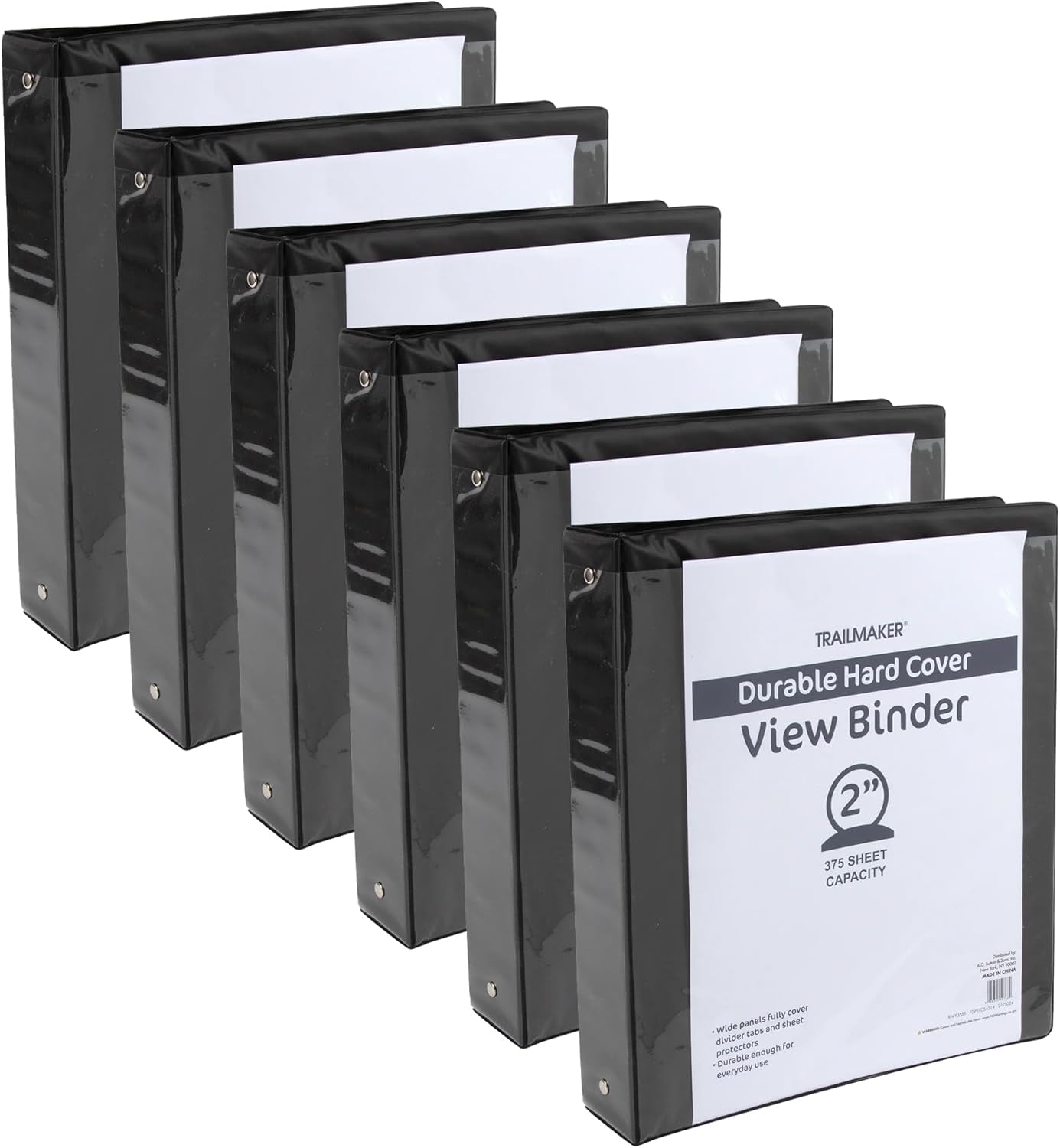 (50 Pack) 2 Inch Binders 3 Ring Hardcover Binders in Bulk with Clear View Cover, Pockets for Classroom, Office, Portfolios | Bulk School, Teacher, Office Supplies (Black Only Pack)