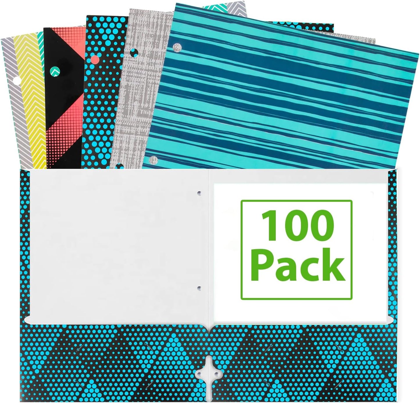 100 Paper School Folders with Pockets Bulk for Classroom, Office, Kids 2 Pocket Paper Patterned Folders for School Binders Bulk 100 Pack