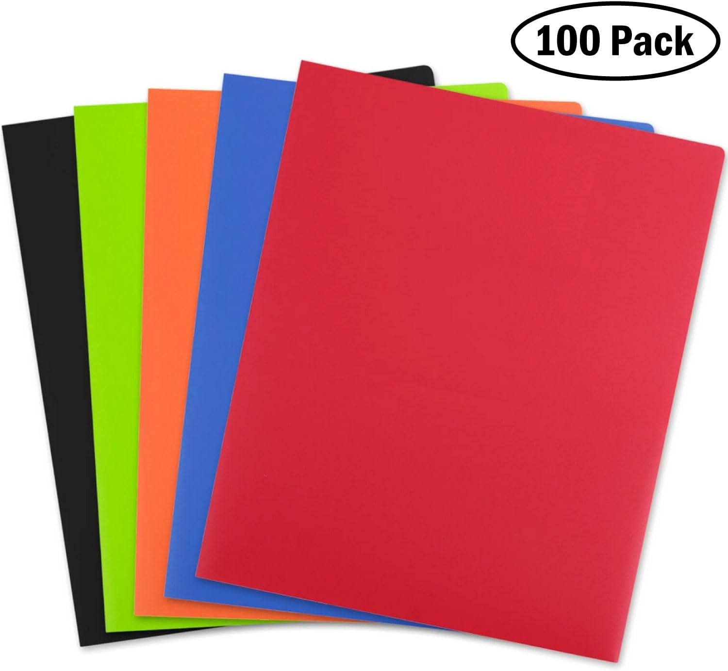 100 Pack Plastic Folders with Pockets for Documents | Bulk 2 Pocket File Folders for School, Offices in 5 Colors