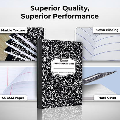 50 Pack Composition Notebooks Bulk Wide Ruled, 200 Pages (100 Sheets), 9-3/4 X 7-1/2, Hard Cover, Bulk Black Marble Composition Notebook, Bulk Office Notebooks, Bulk Notebooks School Supplies