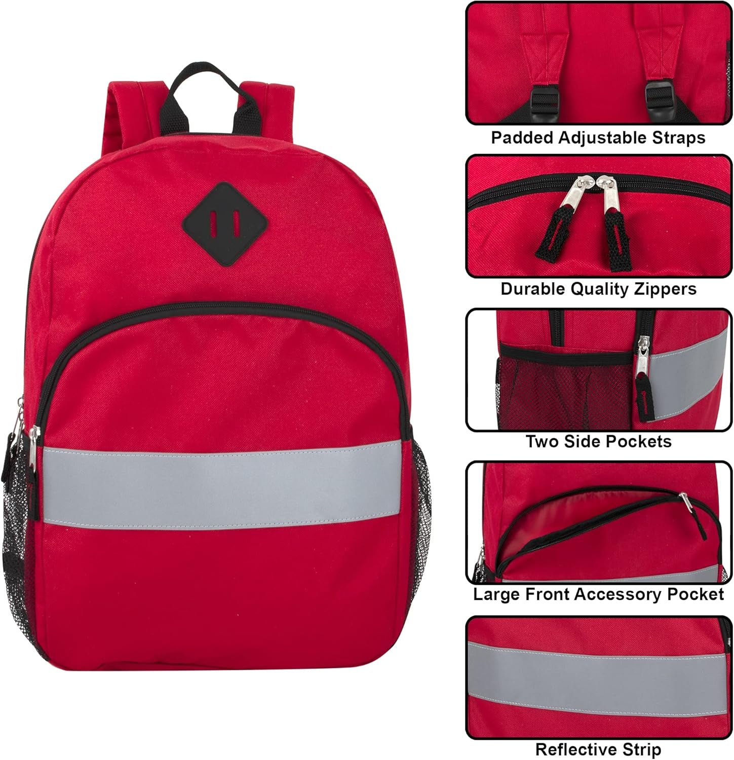 Bulk Kids Reflective Backpack Wholesale 24 Pack Backpacks for School with Side Pockets, Padded