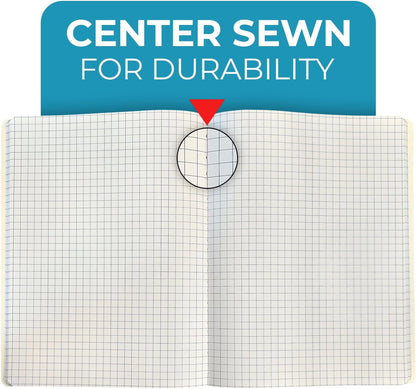 Graph Paper Composition Notebook, 5 Pack, 200 Pages (100 Sheets), Quad Ruled Composition Notebook, Graph Notebooks, 4X4 Grid Composition Notebook, Black Marble, Sewn Hard Cover, 9-3/4 X 7-1/2