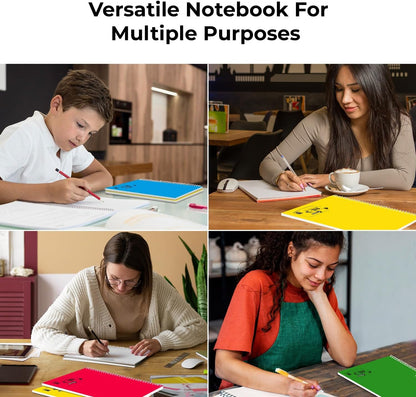 5 Subject Notebook College Ruled, 6 Pack, Durable Thick Water Resistant Cover Spiral Notebook, No-Bleed 300 Pages/Book (150 Sheets), 8 X 10-1/2, 3 Hole, Assorted Colors, Bulk School Notebooks