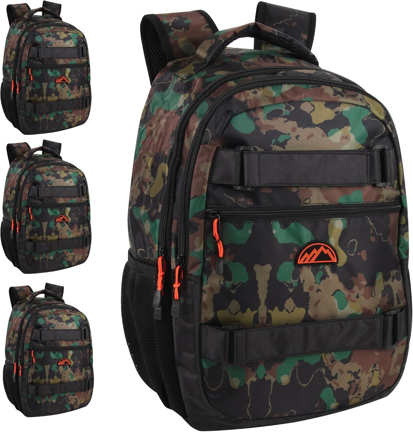 (24 Pack) Bulk 19 Inch Heavy Duty Dual Compartment Laptop Backpacks with Skateboard Straps for Homeless Adults, College (Camo Pack)