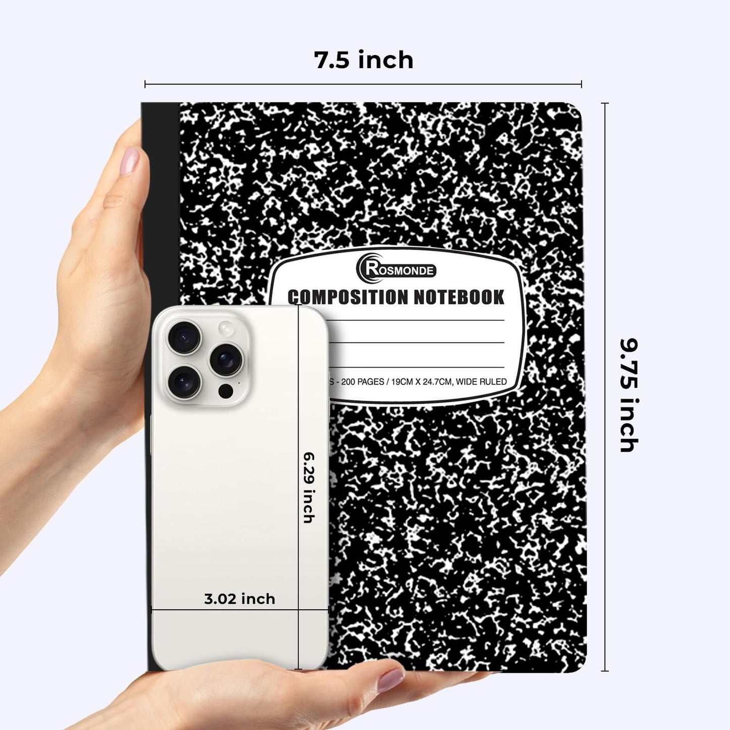 50 Pack Composition Notebooks Bulk Wide Ruled, 200 Pages (100 Sheets), 9-3/4 X 7-1/2, Hard Cover, Bulk Black Marble Composition Notebook, Bulk Office Notebooks, Bulk Notebooks School Supplies