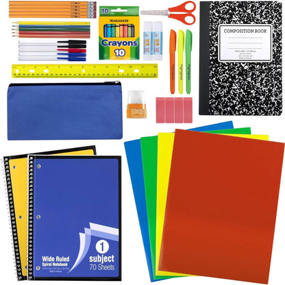 Bulk Elementary School Supply Kits, 12 Packs of 45 Piece Wholesale School Supplies for Kids Includes Folders Notebooks Pencils Pens and Much More!